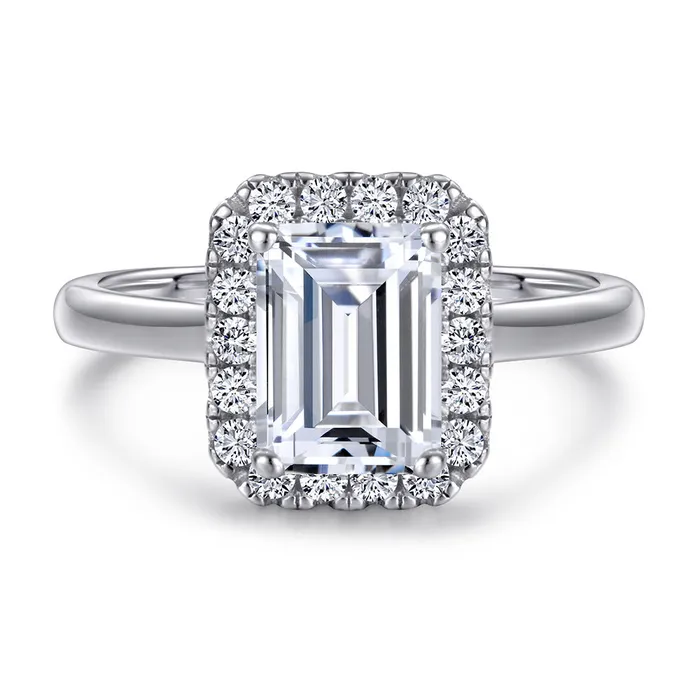 2PCS 20ct Emerald Cut Halo Engagement Ring Set in Sterling Silver shine of diamond Rings 2PCS 20ct Emerald Cut Halo Engagement Ring Set in Sterling Silver shine of diamond Rings