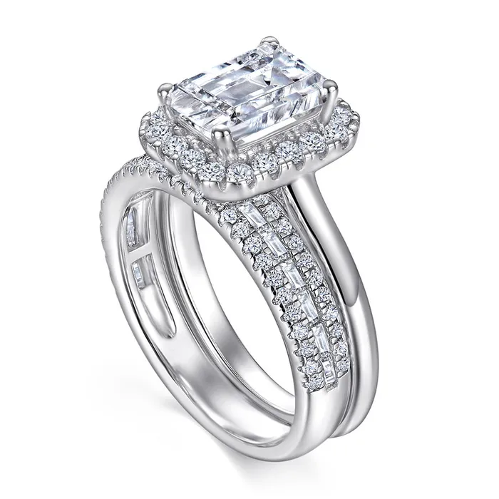 2PCS 20ct Emerald Cut Halo Engagement Ring Set in Sterling Silver shine of diamond Rings 2PCS 20ct Emerald Cut Halo Engagement Ring Set in Sterling Silver shine of diamond Rings