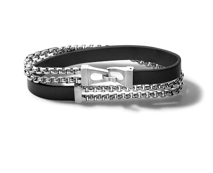 BULOVA Bracelets Bulova Mens Classic Double Chain Black Leather Bracelet J96B015L BULOVA Bracelets Bulova Mens Classic Double Chain Black Leather Bracelet J96B015L