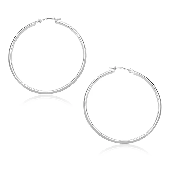 Earrings MayaMila 10k White Gold Polished Hoop Earrings 30mm