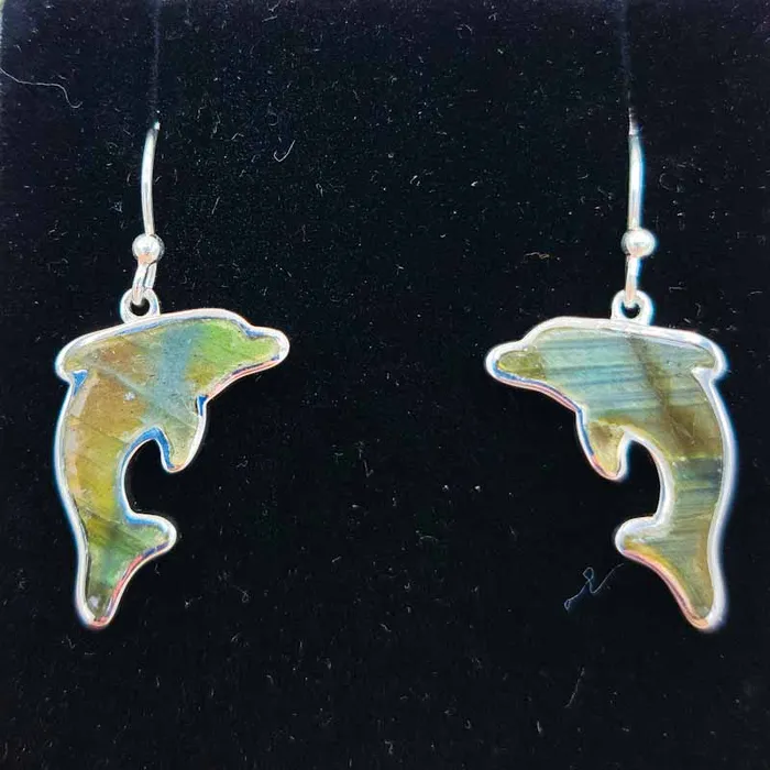 Earrings Natural Creations Labradorite Dolphin Dangly Earrings Sterling Silver Earrings Natural Creations Labradorite Dolphin Dangly Earrings Sterling Silver
