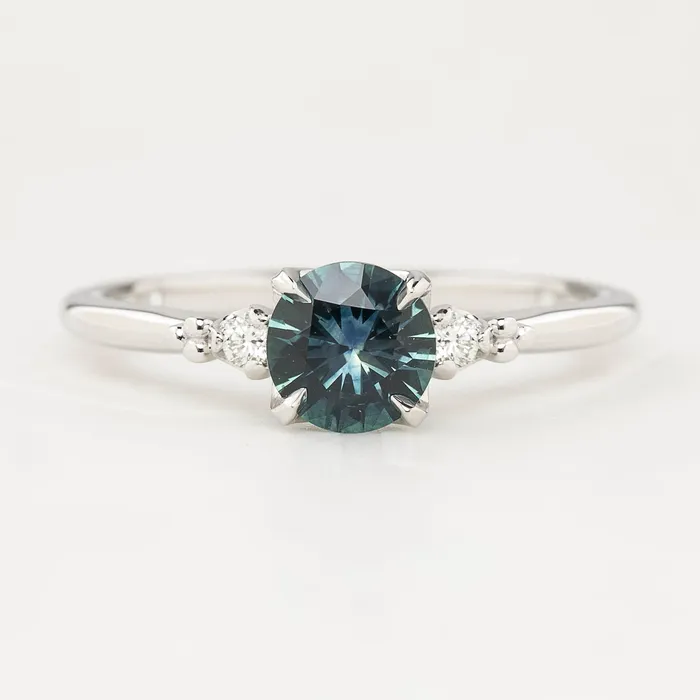 Envero Jewelry Rings Estel Ring 077ct Blue Green Montana Sapphire 14k White Gold One of a kind