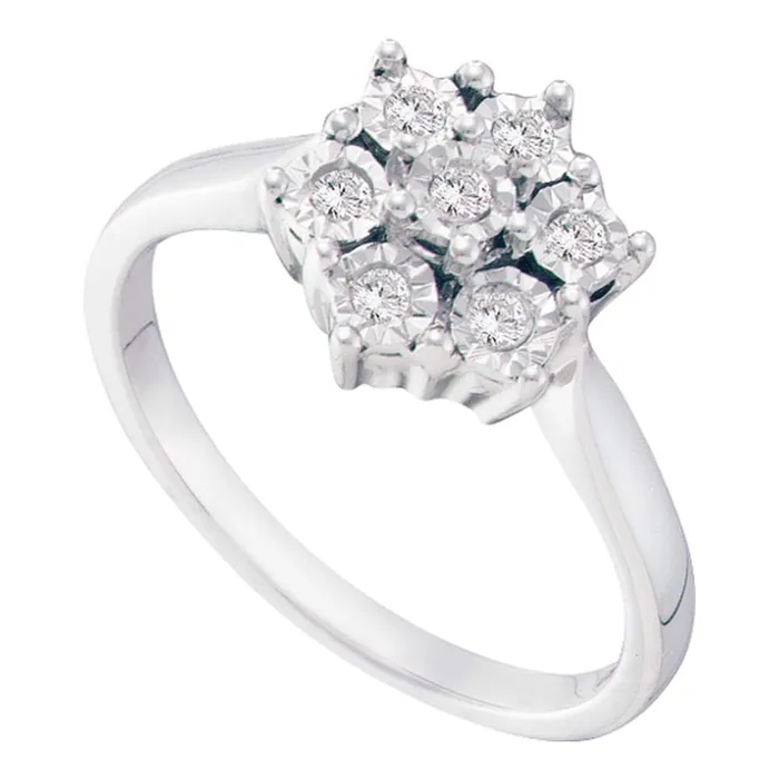 Rings mayamila Sterling Silver Womens Round Diamond Illusionset Flower Cluster Ring 110 Cttw Rings mayamila Sterling Silver Womens Round Diamond Illusionset Flower Cluster Ring 110 Cttw