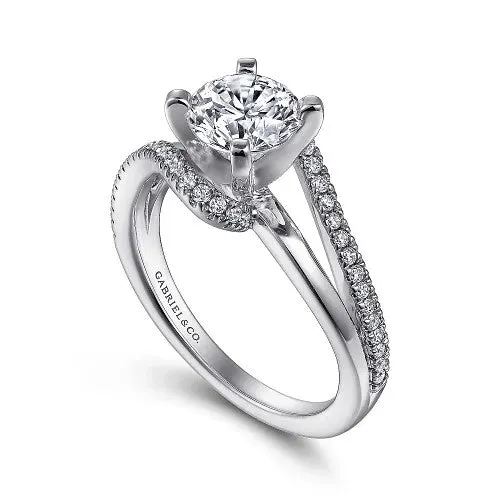 14K White Gold Round Bypass Diamond Engagement Ring GABRIEL CO Rings
