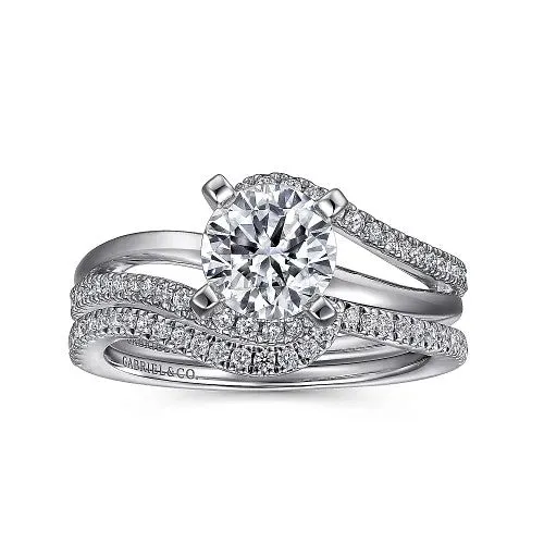 14K White Gold Round Bypass Diamond Engagement Ring GABRIEL CO Rings