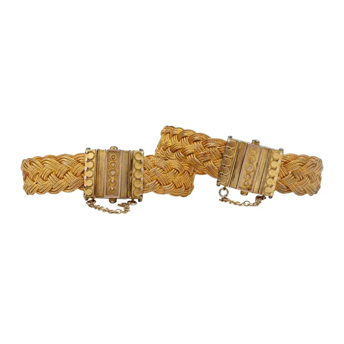 Bell Bird Antiques Bracelets Victorian era Etruscan Revival Braided Bracelet Bell Bird Antiques Bracelets Victorian era Etruscan Revival Braided Bracelet