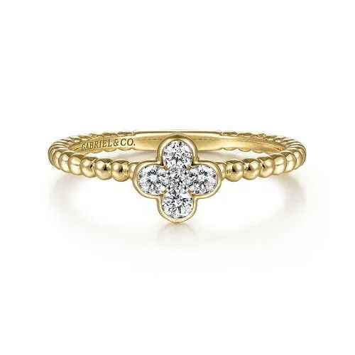 GABRIEL CO Rings 14K Yellow Gold Diamond Cluster Clover and Bujukan Bead Ring