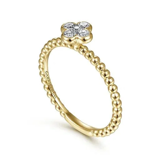 GABRIEL CO Rings 14K Yellow Gold Diamond Cluster Clover and Bujukan Bead Ring GABRIEL CO Rings 14K Yellow Gold Diamond Cluster Clover and Bujukan Bead Ring