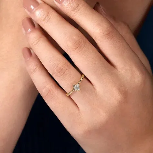 GABRIEL CO Rings 14K Yellow Gold Diamond Cluster Clover and Bujukan Bead Ring GABRIEL CO Rings 14K Yellow Gold Diamond Cluster Clover and Bujukan Bead Ring