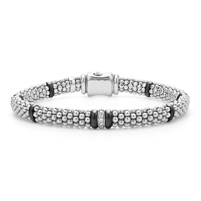 LAGOS Bracelets Black Caviar Single Station Diamond Caviar Bracelet 6mm