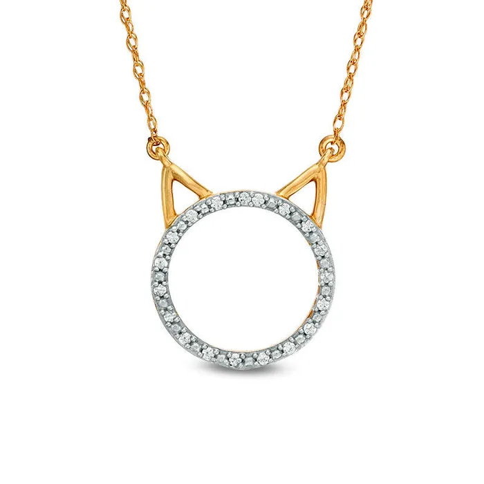 005 CT TW Natural Diamond Cat Necklace in 10K Yellow Gold Goldia Necklaces
