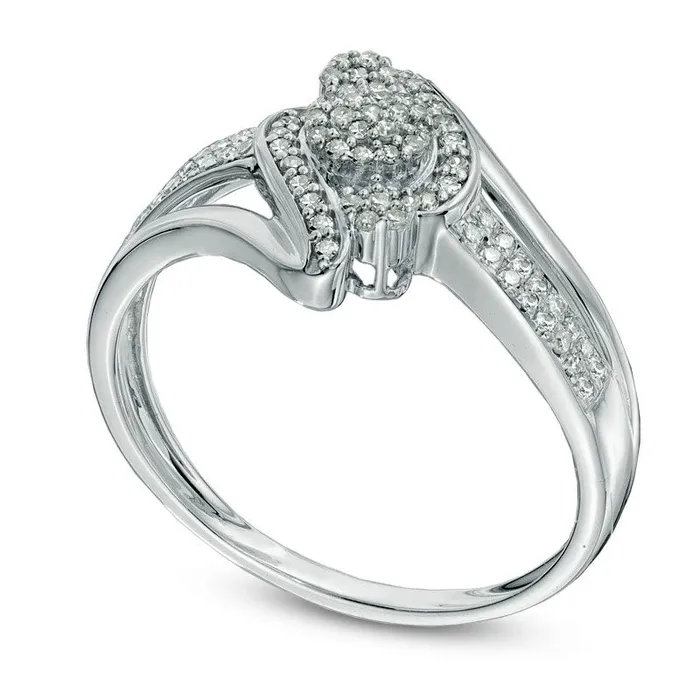 025 CT TW Natural Diamond Flame Cluster Promise Ring in Solid 10K White Gold Goldia Rings