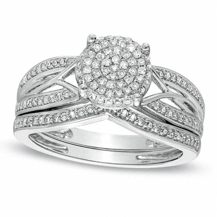 033 CT TW Natural Diamond Cluster Intertwined Bridal Engagement Ring Set in Solid 10K White Gold Goldia Rings 033 CT TW Natural Diamond Cluster Intertwined Bridal Engagement Ring Set in Solid 10K White Gold Goldia Rings