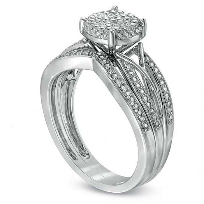 033 CT TW Natural Diamond Cluster Intertwined Bridal Engagement Ring Set in Solid 10K White Gold Goldia Rings 033 CT TW Natural Diamond Cluster Intertwined Bridal Engagement Ring Set in Solid 10K White Gold Goldia Rings