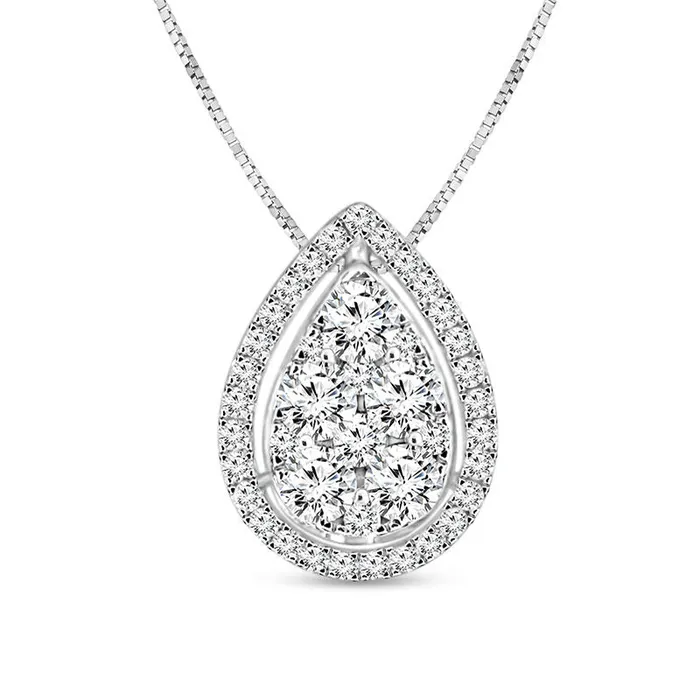 05 CT TW Composite Natural Diamond PearShaped Frame Pendant in 14K White Gold Goldia Necklaces 05 CT TW Composite Natural Diamond PearShaped Frame Pendant in 14K White Gold Goldia Necklaces