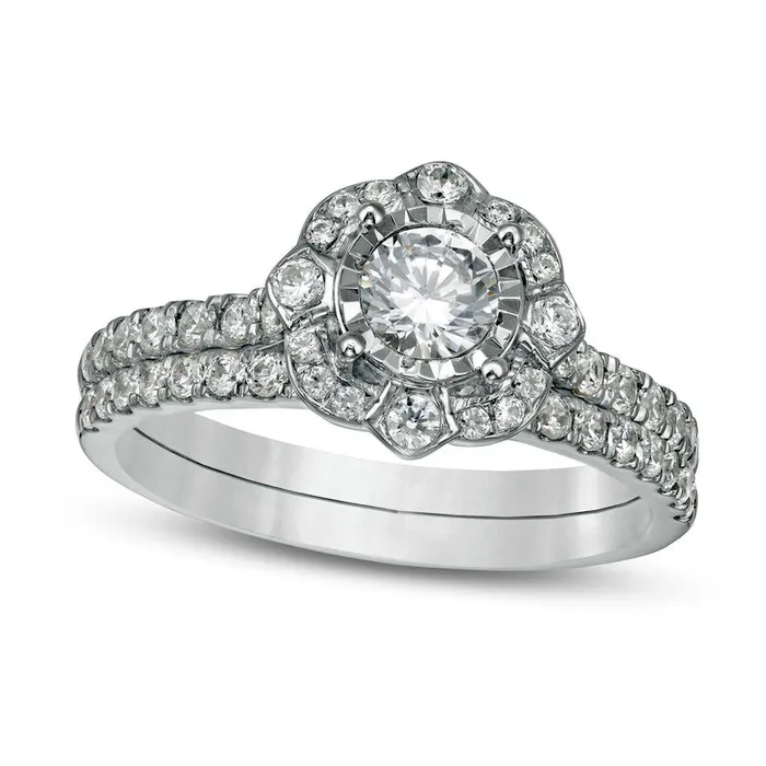 10 CT TW Natural Diamond Ornate Frame Antique VintageStyle Bridal Engagement Ring Set in Solid 10K White Gold Goldia Rings 10 CT TW Natural Diamond Ornate Frame Antique VintageStyle Bridal Engagement Ring Set in Solid 10K White Gold Goldia Rings