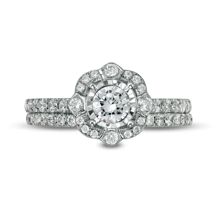 10 CT TW Natural Diamond Ornate Frame Antique VintageStyle Bridal Engagement Ring Set in Solid 10K White Gold Goldia Rings 10 CT TW Natural Diamond Ornate Frame Antique VintageStyle Bridal Engagement Ring Set in Solid 10K White Gold Goldia Rings
