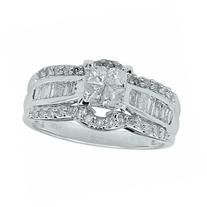 10 CT TW Quad PrincessCut Natural Diamond Engagement Ring in Solid 10K White Gold Goldia Rings 10 CT TW Quad PrincessCut Natural Diamond Engagement Ring in Solid 10K White Gold Goldia Rings