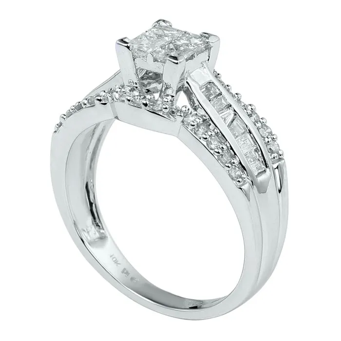 10 CT TW Quad PrincessCut Natural Diamond Engagement Ring in Solid 10K White Gold Goldia Rings 10 CT TW Quad PrincessCut Natural Diamond Engagement Ring in Solid 10K White Gold Goldia Rings