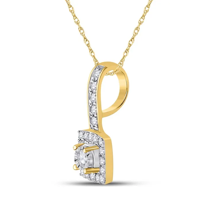 10k Yellow Gold Round Diamond Square Pendant 15 Cttw gndatlanta Necklaces 10k Yellow Gold Round Diamond Square Pendant 15 Cttw gndatlanta Necklaces
