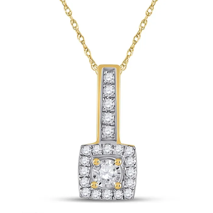 10k Yellow Gold Round Diamond Square Pendant 15 Cttw gndatlanta Necklaces