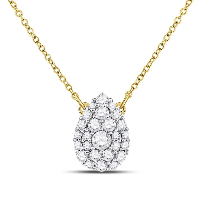10k Yellow Gold Round Diamond Teardrop Cluster Necklace 12 Cttw gndatlanta Necklaces