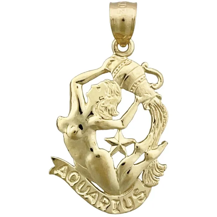 14K Gold 20MM Zodiac Aquarius Charm Goldia Charm Necklaces