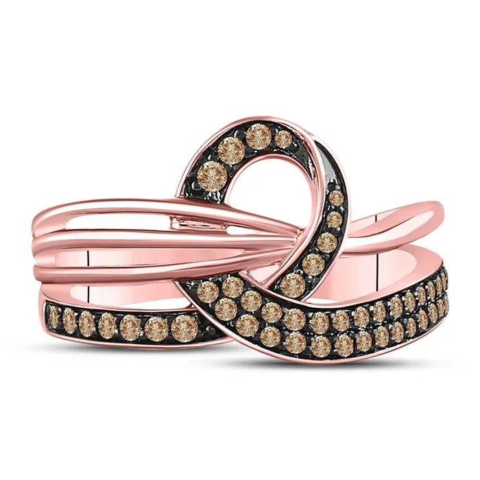14k Rose Gold Round Brown Diamond Loop Fashion Ring 13 Cttw gndatlanta Rings