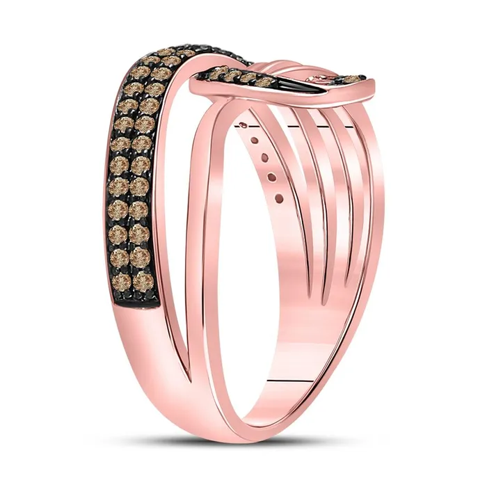 14k Rose Gold Round Brown Diamond Loop Fashion Ring 13 Cttw gndatlanta Rings