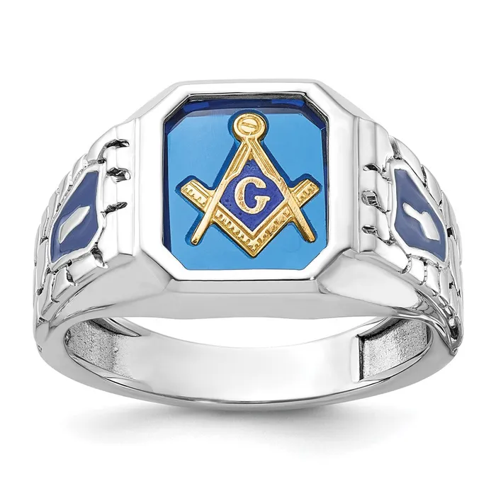 14k White Gold Mens Polished and Textured Blue Lodge Master Masonic Ring Mounting Goldia Rings 14k White Gold Mens Polished and Textured Blue Lodge Master Masonic Ring Mounting Goldia Rings