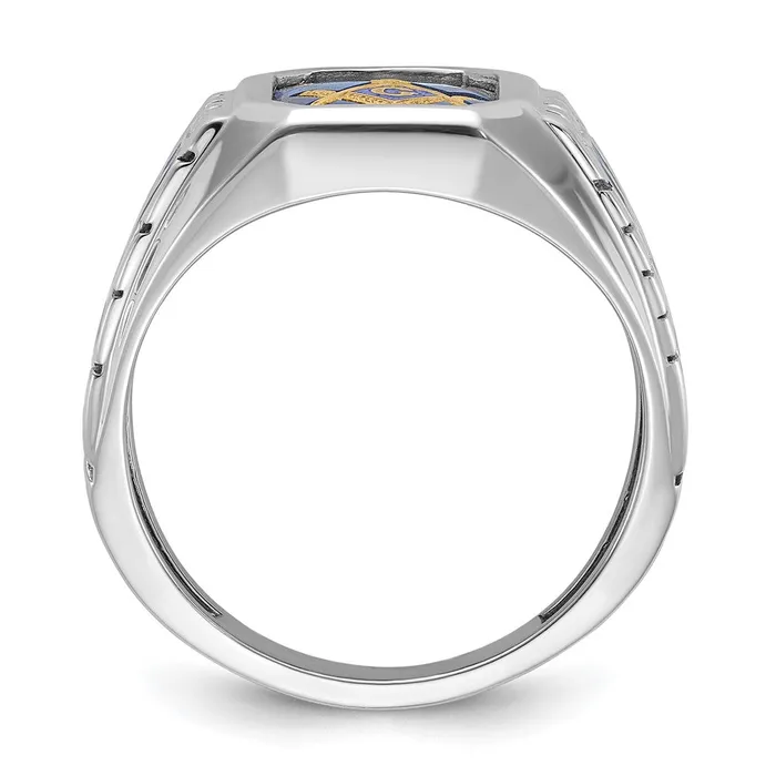 14k White Gold Mens Polished and Textured Blue Lodge Master Masonic Ring Mounting Goldia Rings
