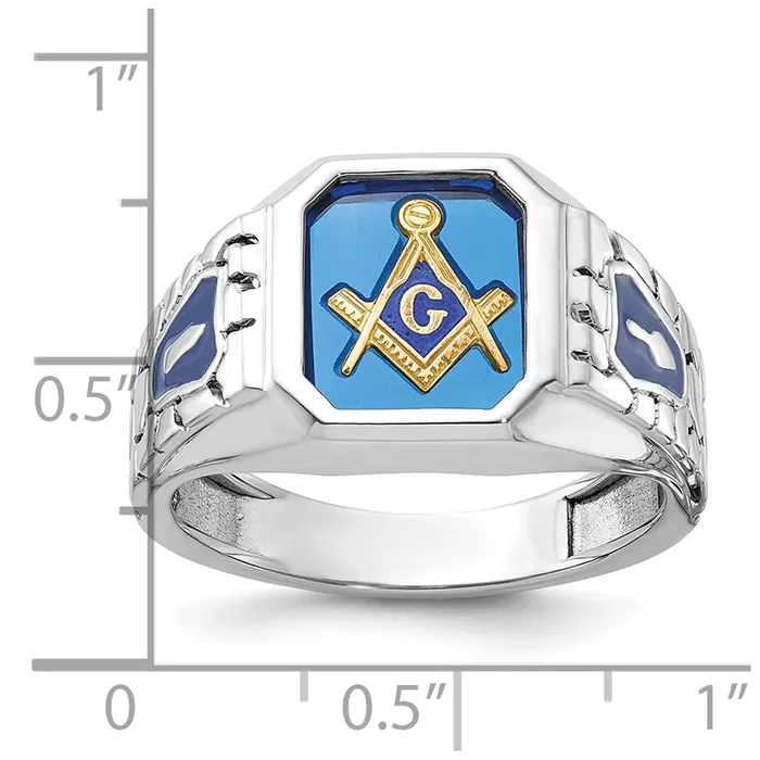 14k White Gold Mens Polished and Textured Blue Lodge Master Masonic Ring Mounting Goldia Rings
