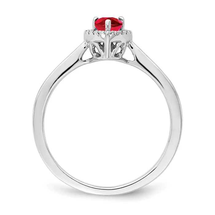 14k White Gold Pear Ruby and Real Diamond Halo Ring Goldia Rings