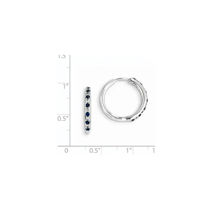 14k White Gold Real Diamond u0026 Sapphire Hinged Hoop Earrings Goldia Earrings