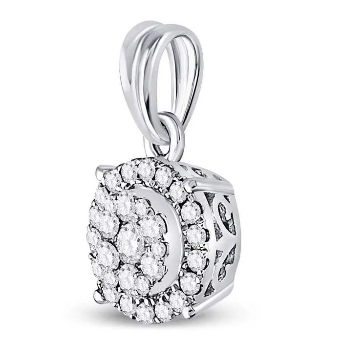 14k White Gold Round Diamond Halo Cluster Pendant 14 Cttw gndatlanta Necklaces 14k White Gold Round Diamond Halo Cluster Pendant 14 Cttw gndatlanta Necklaces