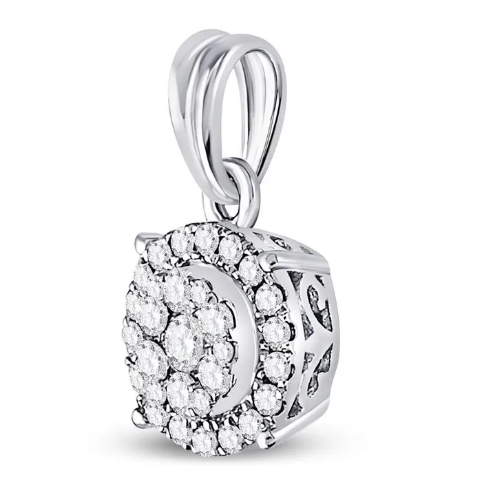 14k White Gold Round Diamond Halo Cluster Pendant 14 Cttw gndatlanta Necklaces