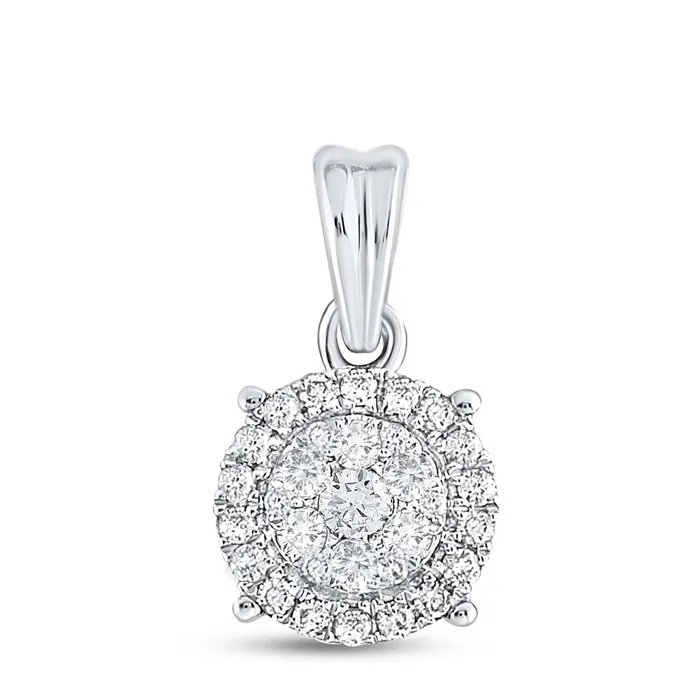 14k White Gold Round Diamond Halo Cluster Pendant 14 Cttw gndatlanta Necklaces