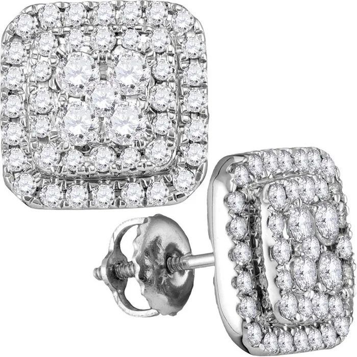 14k White Gold Round Diamond Square Cluster Earrings 1 Cttw gndatlanta Earrings 14k White Gold Round Diamond Square Cluster Earrings 1 Cttw gndatlanta Earrings