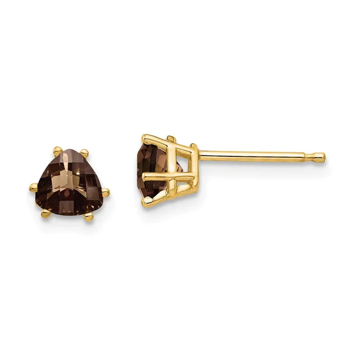 14k Yellow Gold 5mm Trillion CheckerCut Smoky Quartz Earrings Goldia Earrings 14k Yellow Gold 5mm Trillion CheckerCut Smoky Quartz Earrings Goldia Earrings