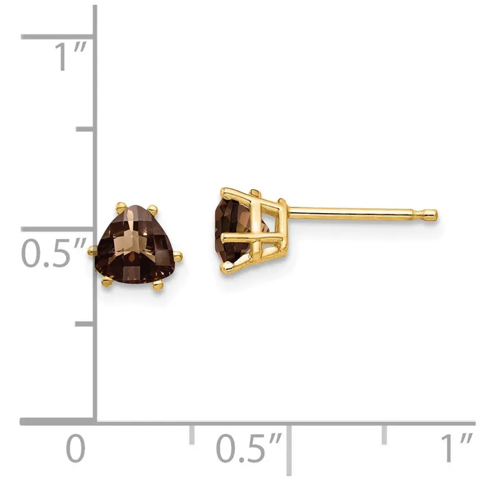 14k Yellow Gold 5mm Trillion CheckerCut Smoky Quartz Earrings Goldia Earrings