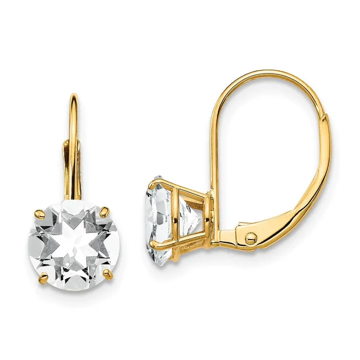 14k Yellow Gold 7mm Cubic Zirconia Leverback Earrings Goldia Earrings