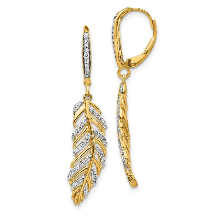 14k Yellow Gold Real Diamond Fancy Feather Leverback Earrings Goldia Earrings 14k Yellow Gold Real Diamond Fancy Feather Leverback Earrings Goldia Earrings