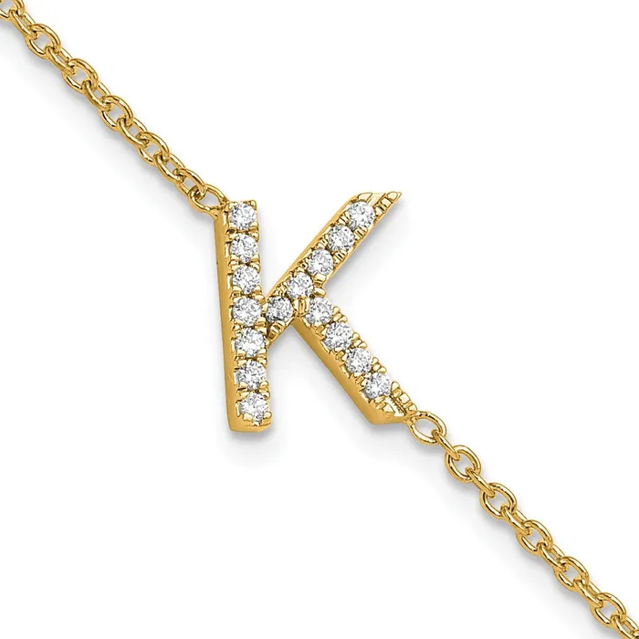 Bracelets goldiaca 14k Yellow Gold Natural Diamond Sideways Letter K w 1in ext Bracelet Bracelets goldiaca 14k Yellow Gold Natural Diamond Sideways Letter K w 1in ext Bracelet