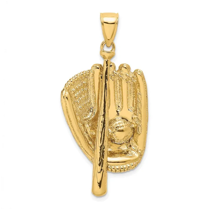 Charm Necklaces Goldia 14k Yellow Gold 3D Baseball Glove Bat and Ball Charm Charm Necklaces Goldia 14k Yellow Gold 3D Baseball Glove Bat and Ball Charm