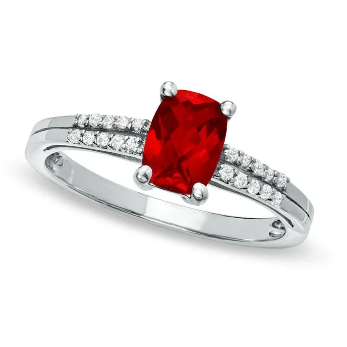 CushionCut LabCreated Ruby and White Sapphire Ring in Sterling Silver Goldia Rings CushionCut LabCreated Ruby and White Sapphire Ring in Sterling Silver Goldia Rings