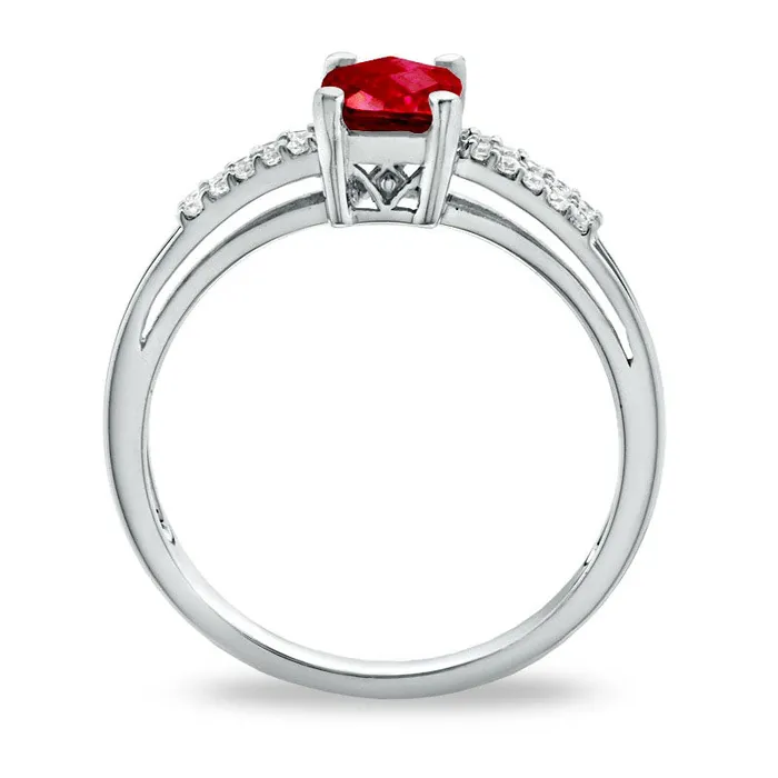 CushionCut LabCreated Ruby and White Sapphire Ring in Sterling Silver Goldia Rings