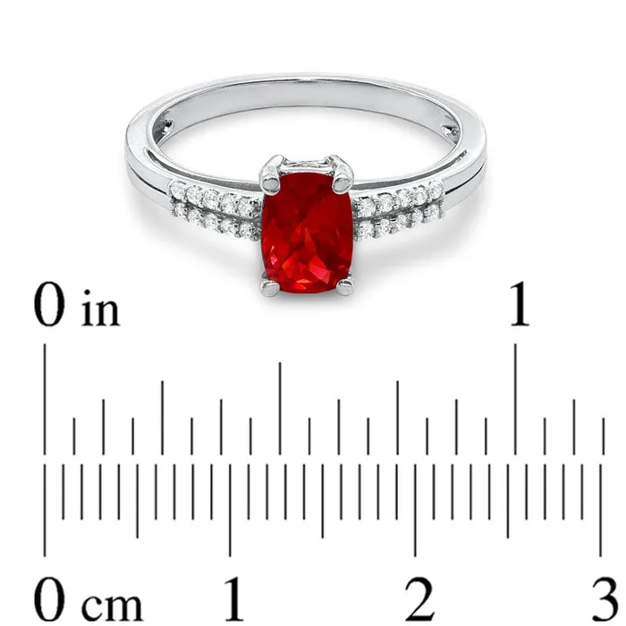 CushionCut LabCreated Ruby and White Sapphire Ring in Sterling Silver Goldia Rings