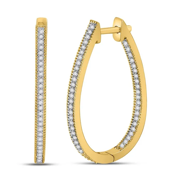 Earrings 10k Yellow Gold Round Diamond Oblong Hoop Earrings 13 Cttw gndatlanta Earrings 10k Yellow Gold Round Diamond Oblong Hoop Earrings 13 Cttw gndatlanta