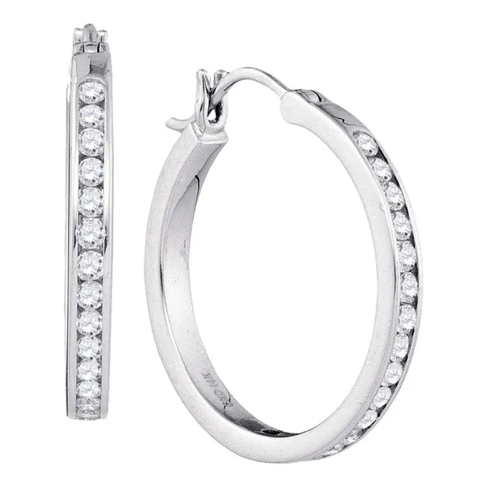 Earrings gndatlanta 14k White Gold Round Diamond Hoop Snapdown Post Earrings 1 Cttw Earrings gndatlanta 14k White Gold Round Diamond Hoop Snapdown Post Earrings 1 Cttw