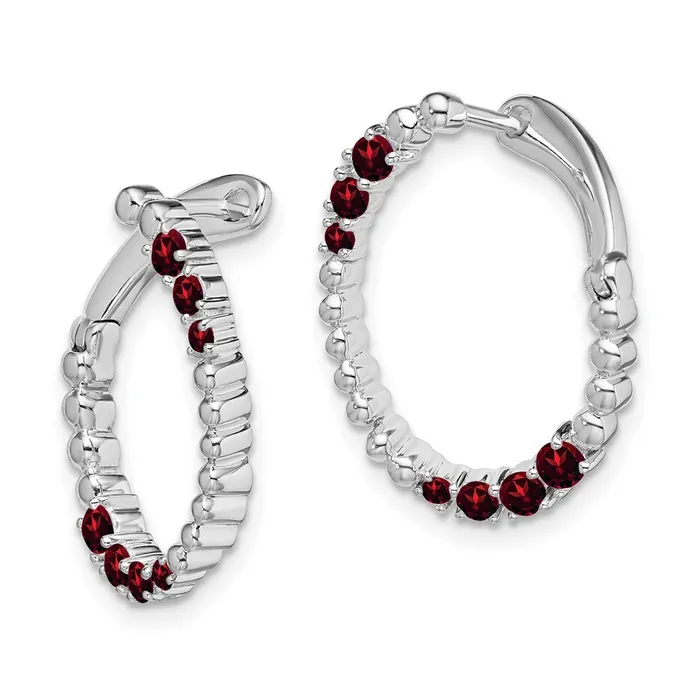Earrings Goldia 14k White Gold Garnet Oval Hoop Earrings
